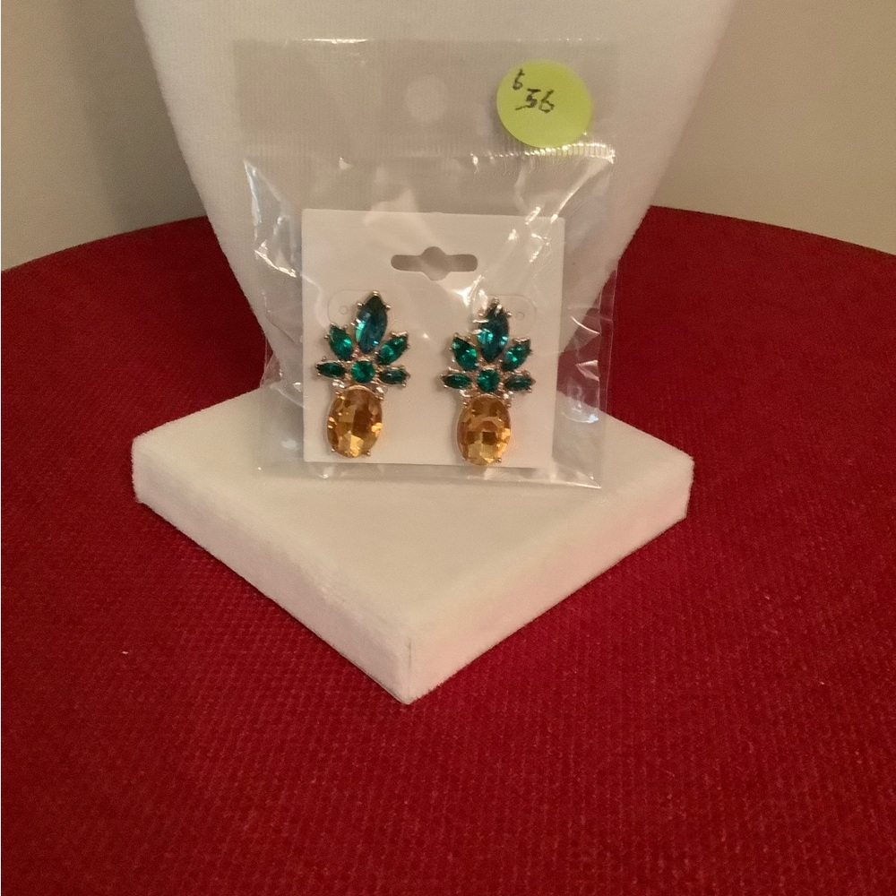 Gold and Green Tropical Earrings with Dangle Design